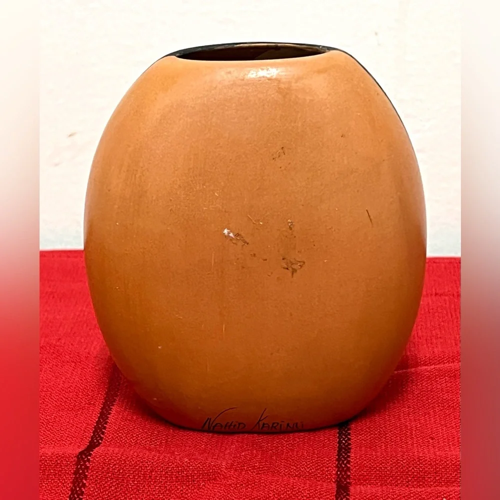 Small Hand Painted Ceramic Oval Vase Woman's Face Signed Nahid Karimi 4.5 in
